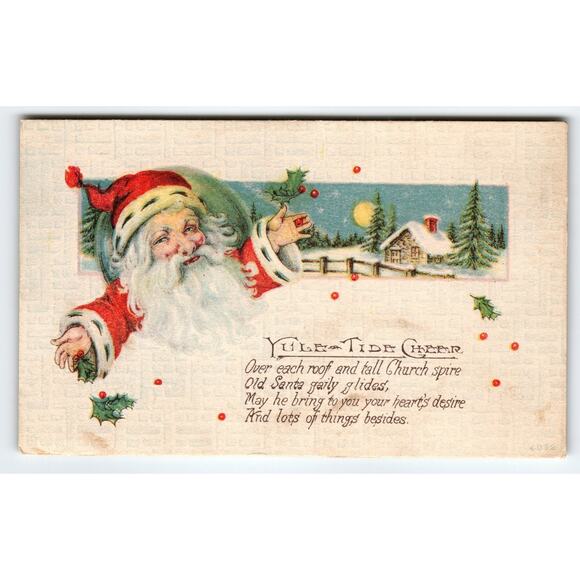 Vintage Christmas Santa Claus Holiday Postcard with Yule Tide Poem Antique - Picture 1 of 2